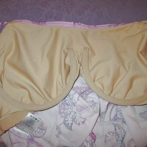 Lands End Tankini Swimsuit Top Size 14 Underwire V-Neck Pink Purple Floral - Picture 6 of 8